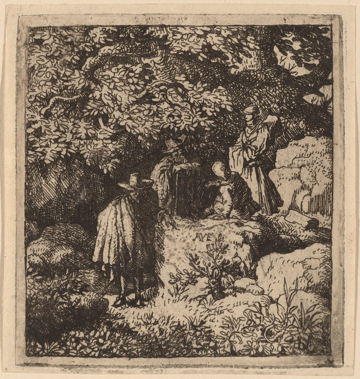 ツリーの下の 4 つの図、おそらく c. 16451656。 作： Allart van Everdingen