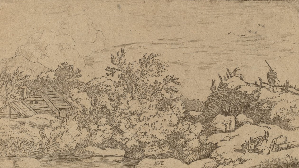 丘の上のヤギの群れ、おそらく c. 16451656。 作： Allart van Everdingen