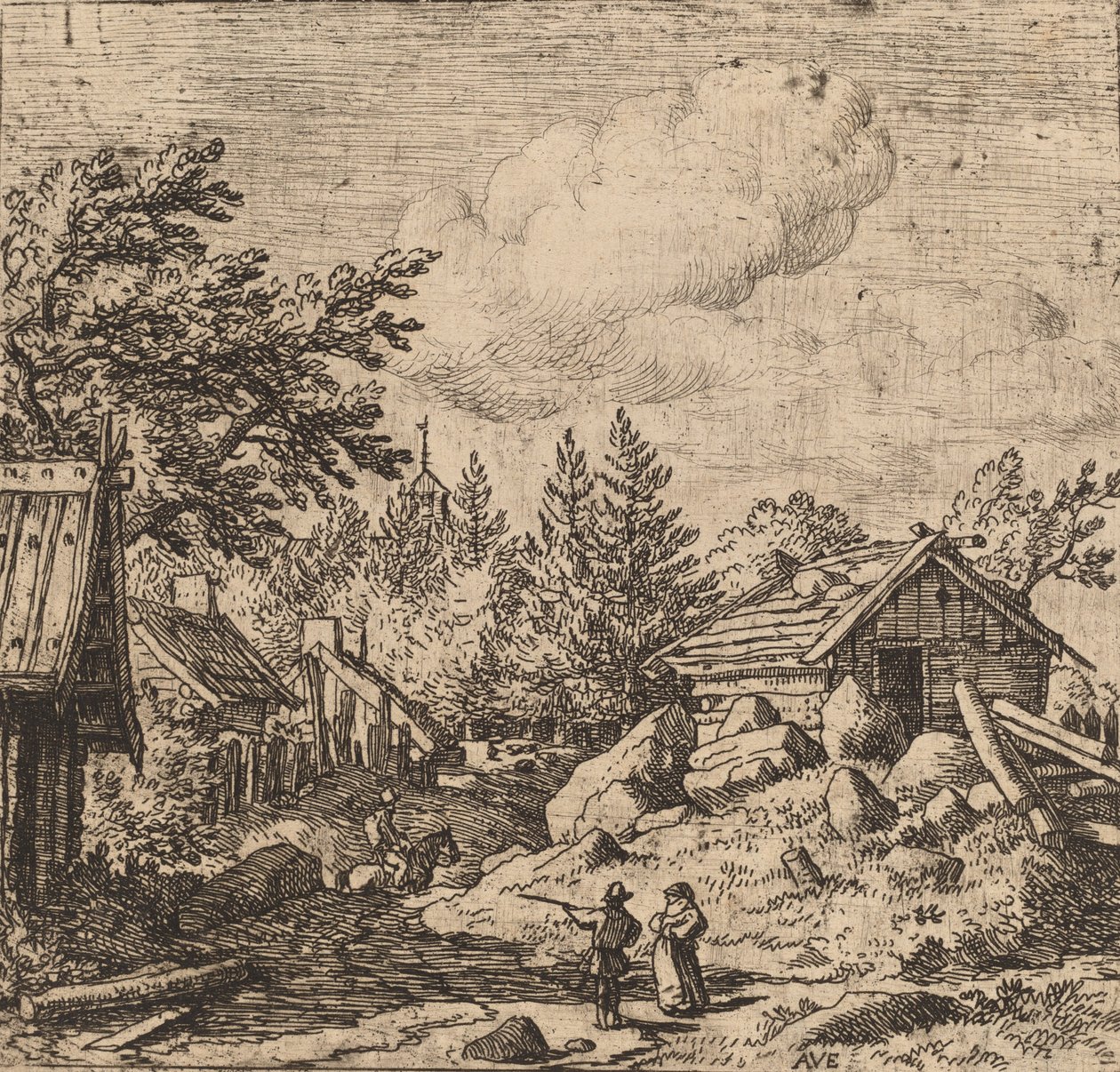 山岳地帯のハムレット、おそらくc。 16451656。 作： Allart van Everdingen