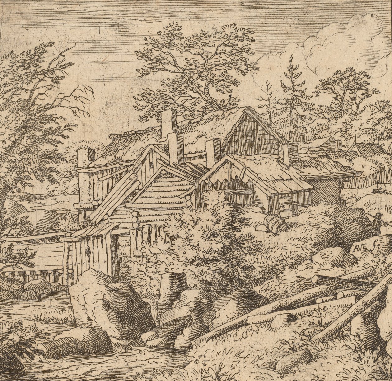 山側のハムレット、おそらくc。 16451656。 作： Allart van Everdingen