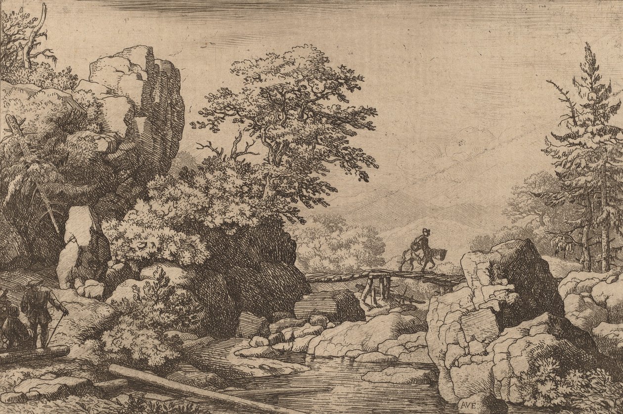 橋の上の騎手、おそらく c. 16451656。 作： Allart van Everdingen
