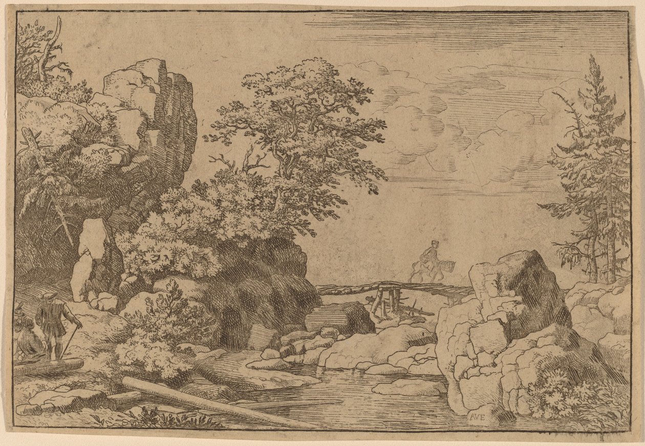 橋の上の騎手、おそらく c. 16451656。 作： Allart van Everdingen