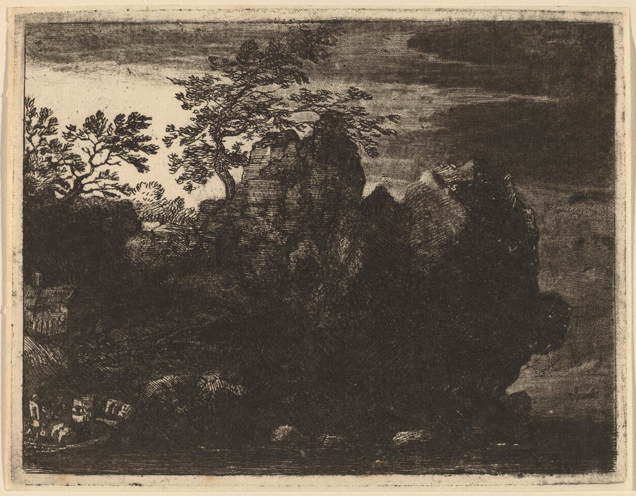 川の大きな岩、おそらく c. 16451656。 作： Allart van Everdingen