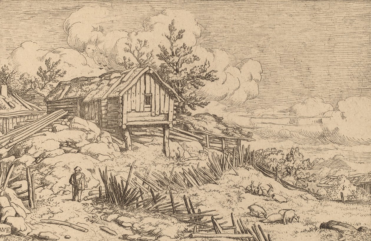 Ruinous Hedge の入り口近くにいる男、おそらく c. 16451656。 作： Allart van Everdingen
