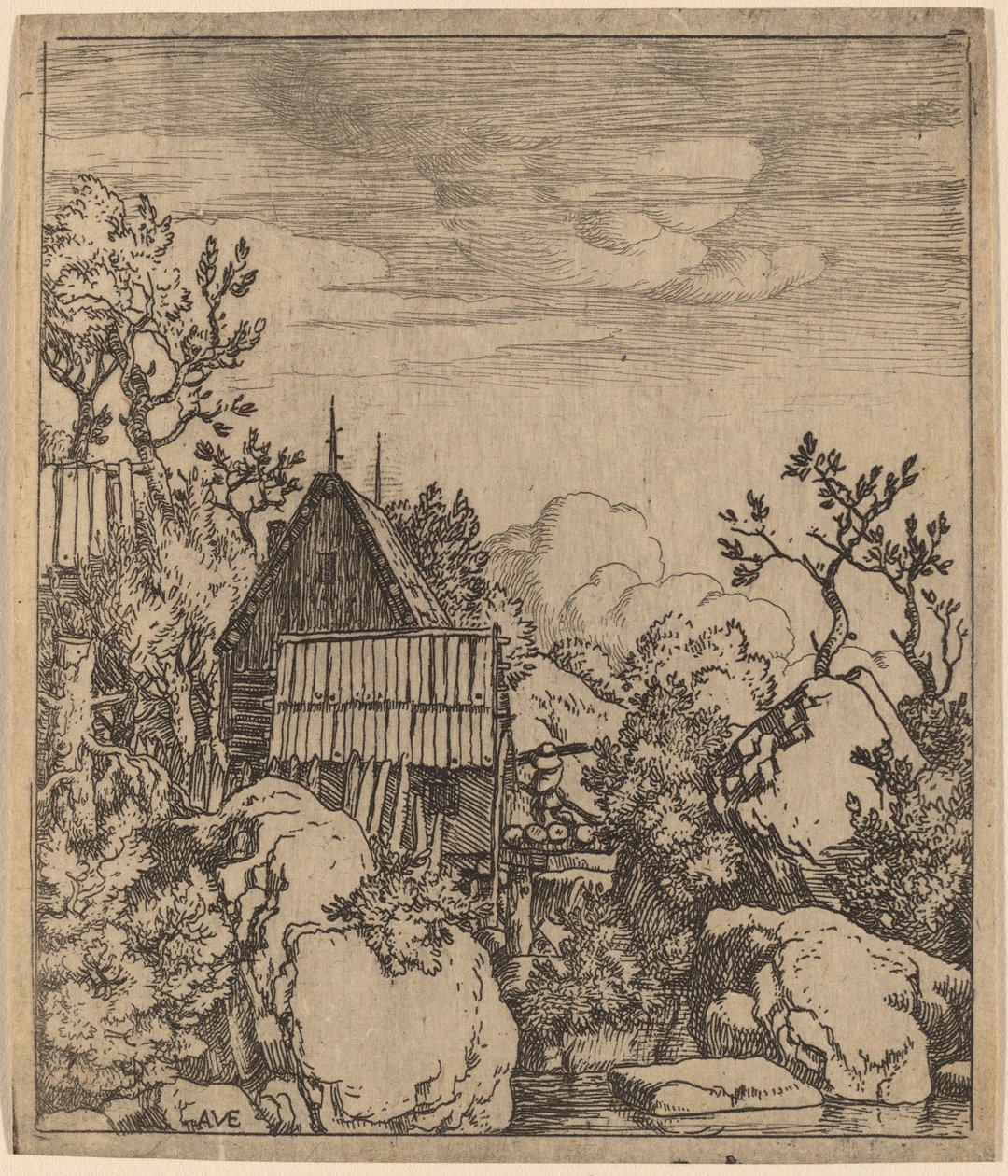 小さな木製の橋の男、おそらくc。 16451656。 作： Allart van Everdingen