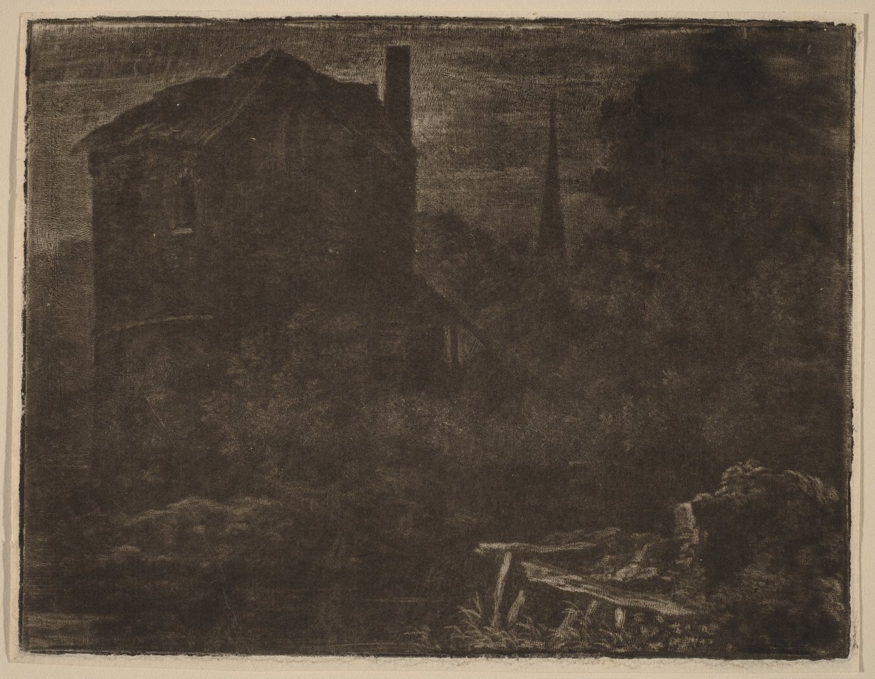 家と教会の尖塔のある夜の風景 作： Allart van Everdingen