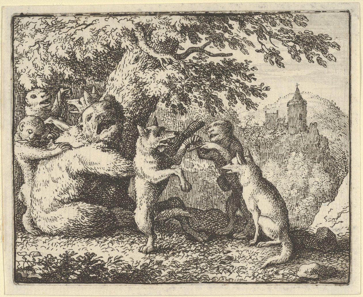 ライオンの命令で、クマから皮膚の一部が取られる、前足の一部...、1650-75. 作： Allart van Everdingen
