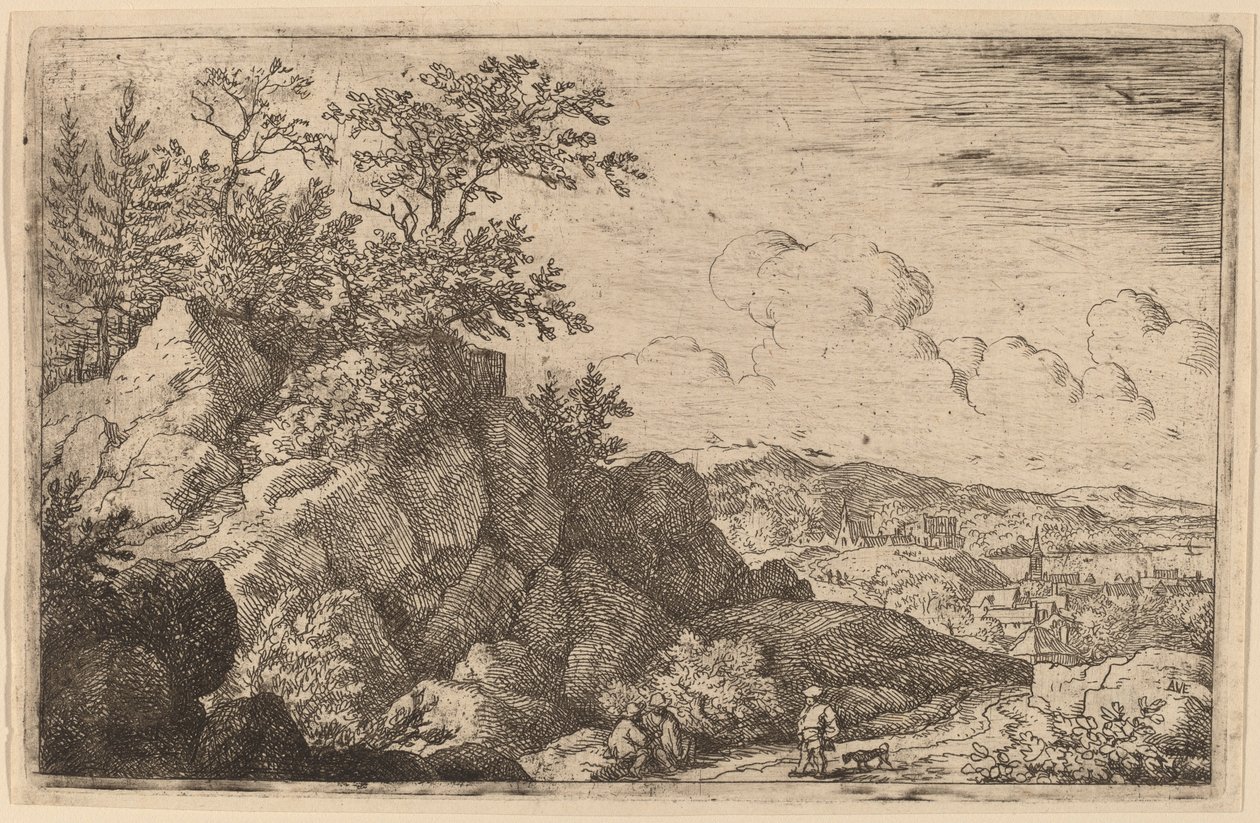 彼の犬と農民、おそらくc。 16451656。 作： Allart van Everdingen