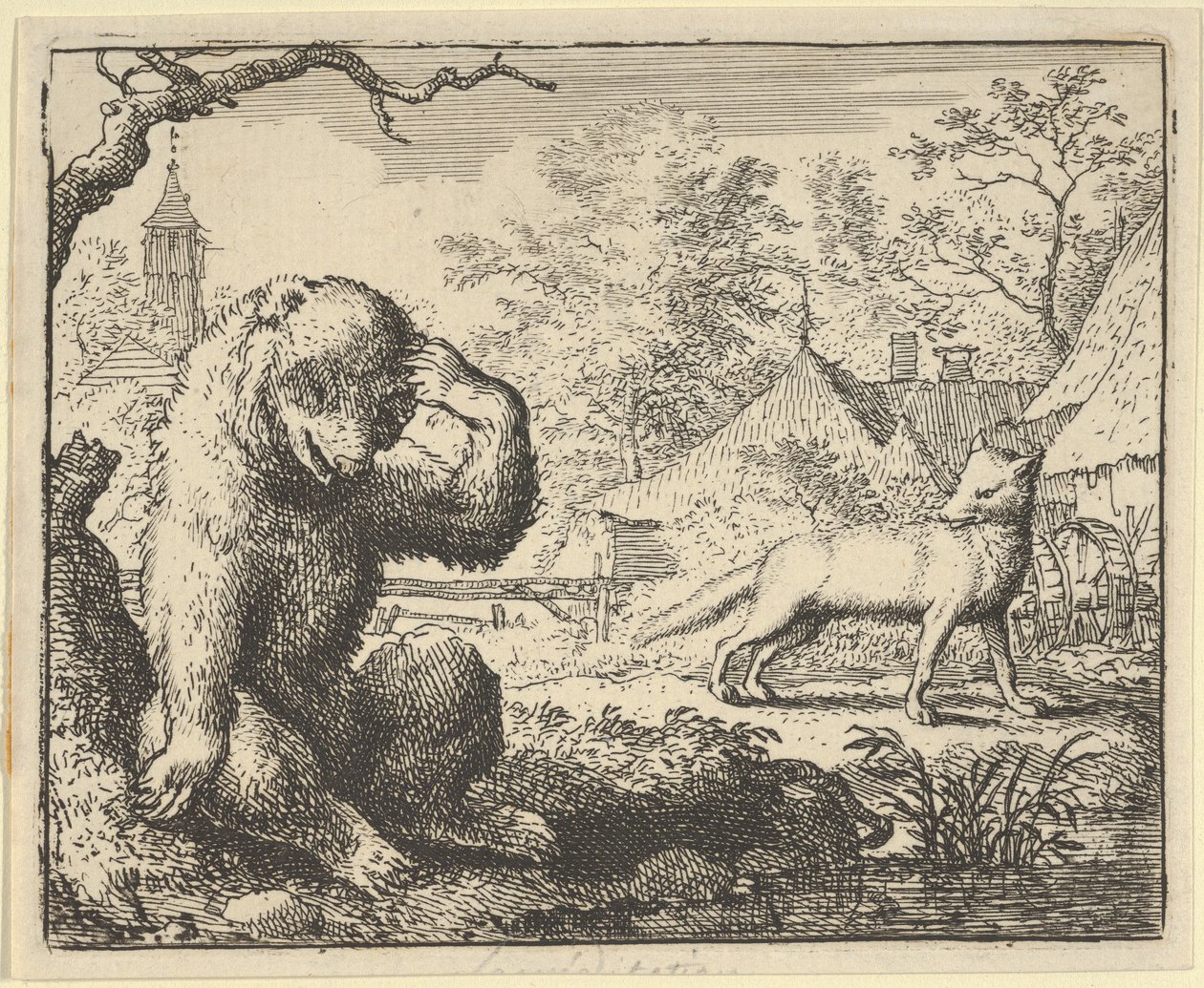 レナードはクマをからかいます、1650-75。 作： Allart van Everdingen