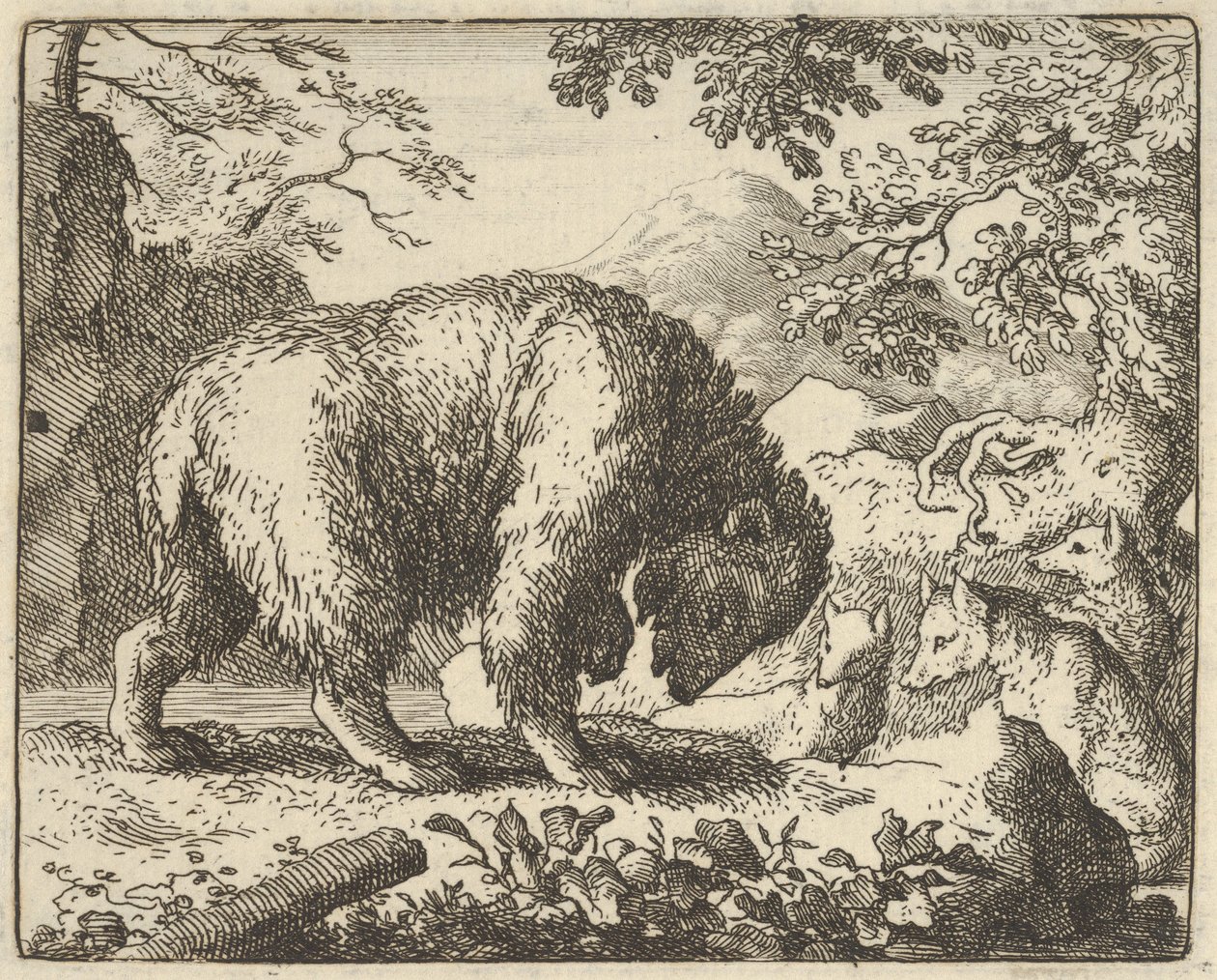 レナードはクマに、ハチミツが見つかる場所に連れて行くと約束する, 1650-75. 作： Allart van Everdingen