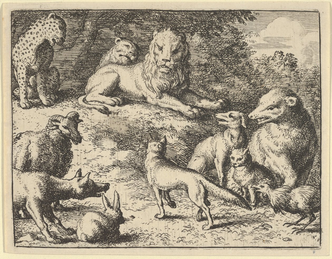 レナードはライオンの前で動物に告発される、1650-75。 作： Allart van Everdingen