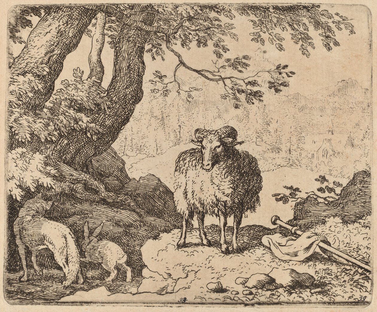 レイナードが家に帰り、羊とウサギを連れて、おそらく c. 16451656。 作： Allart van Everdingen