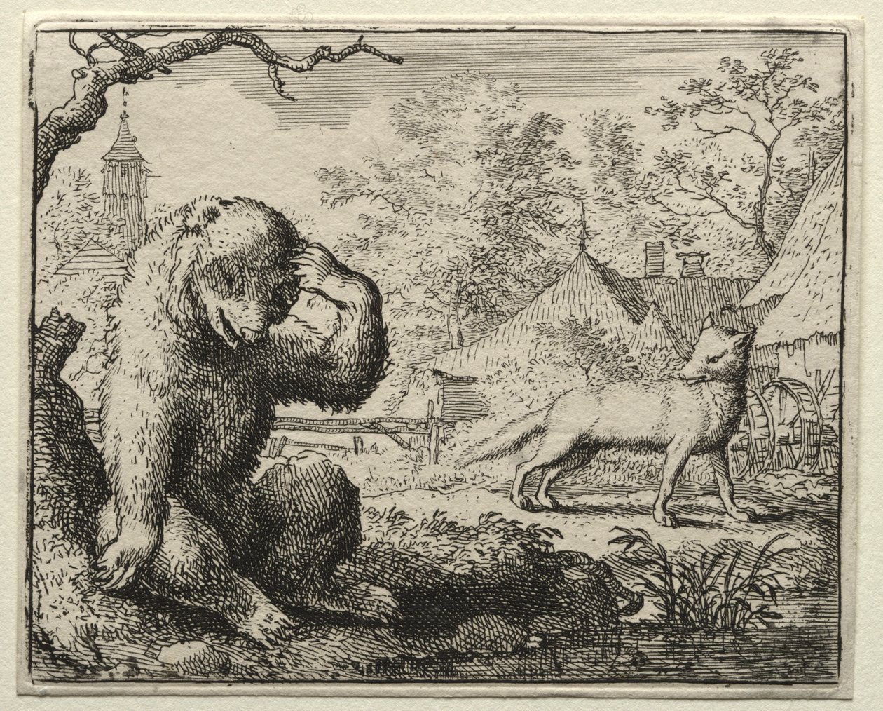 レイナードザフォックス：レイナードは負傷したクマを鳴らします。 作： Allart van Everdingen