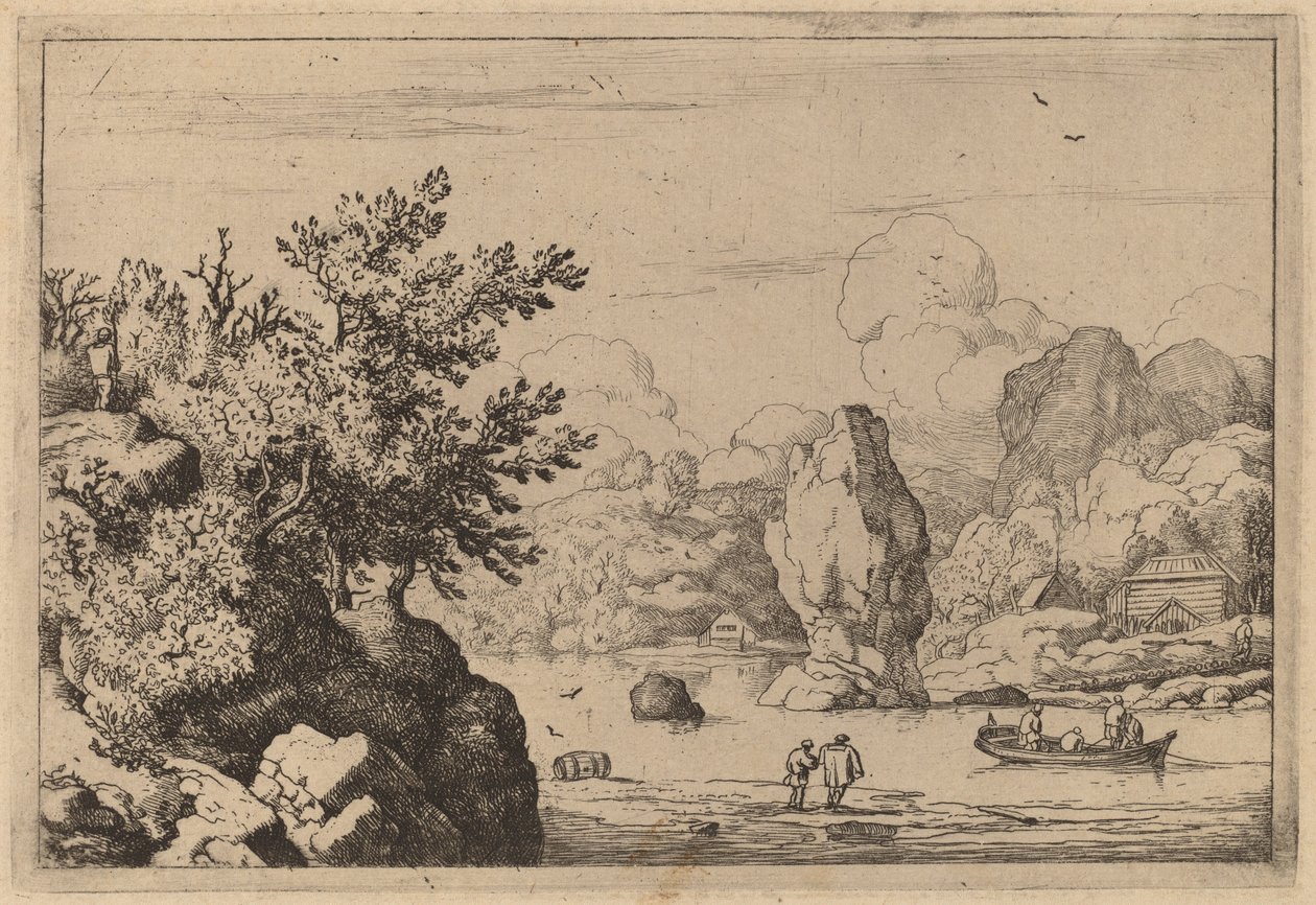 川の真ん中の岩、おそらくc。 16451656。 作： Allart van Everdingen