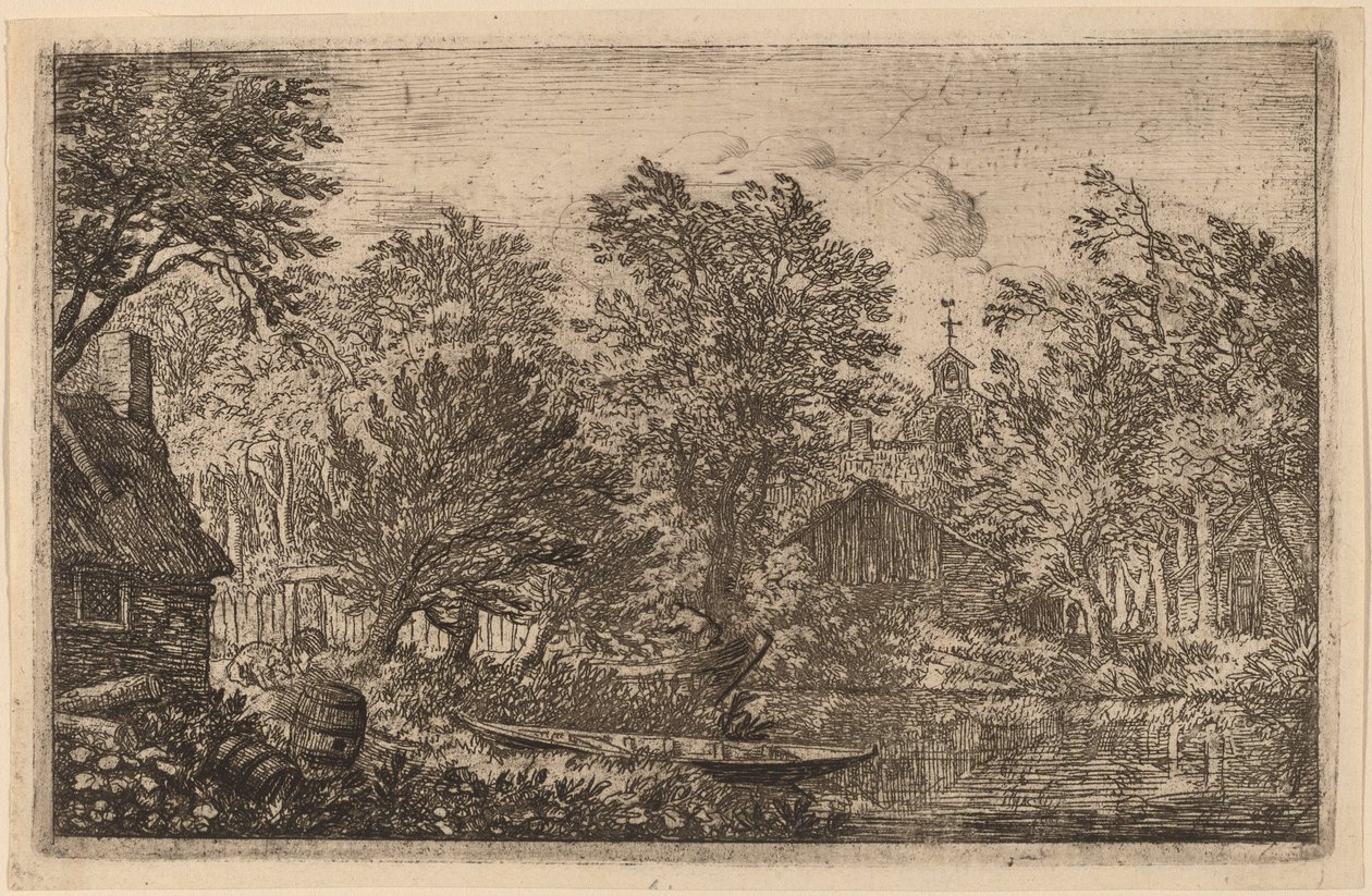 川岸でのスキフ、おそらく c. 16451656。 作： Allart van Everdingen