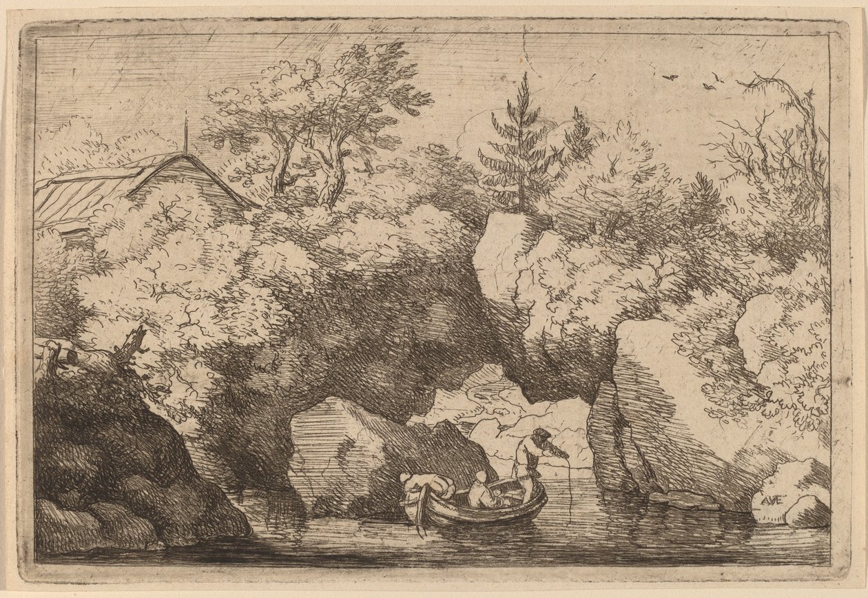 裂け目岩の下のスキフ、おそらく c. 16451656。 作： Allart van Everdingen