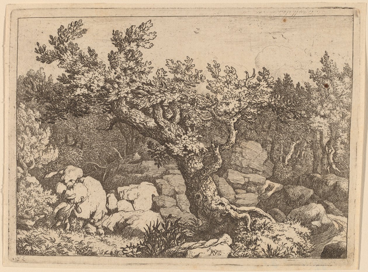 大きな木の近くのスポーツマン、おそらく c. 16451656。 作： Allart van Everdingen