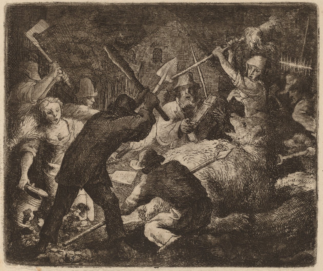 農民に襲撃されたクマ、おそらくc。 16451656。 作： Allart van Everdingen