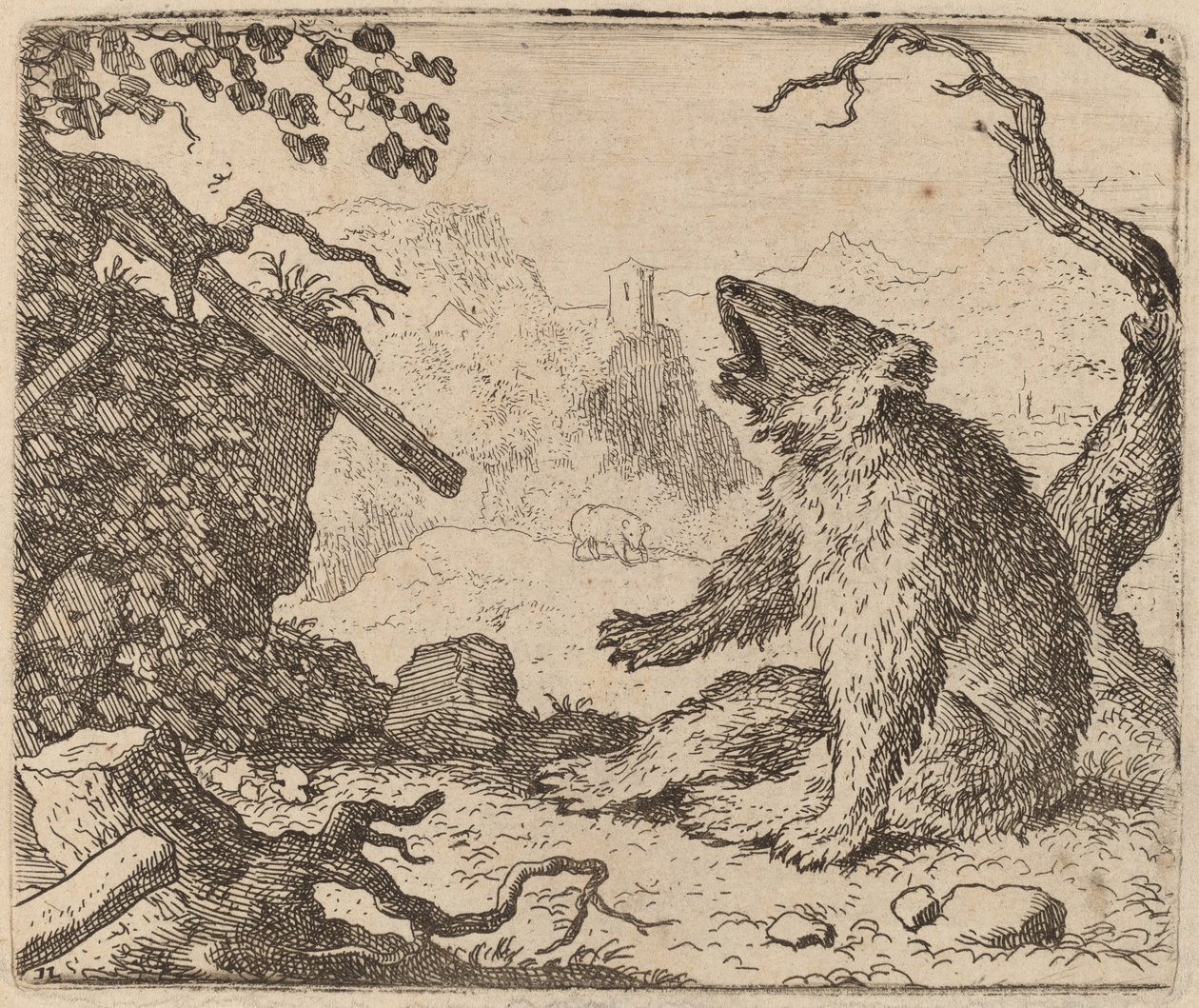メッセンジャーとして送られたクマ、おそらくc。 16451656。 作： Allart van Everdingen