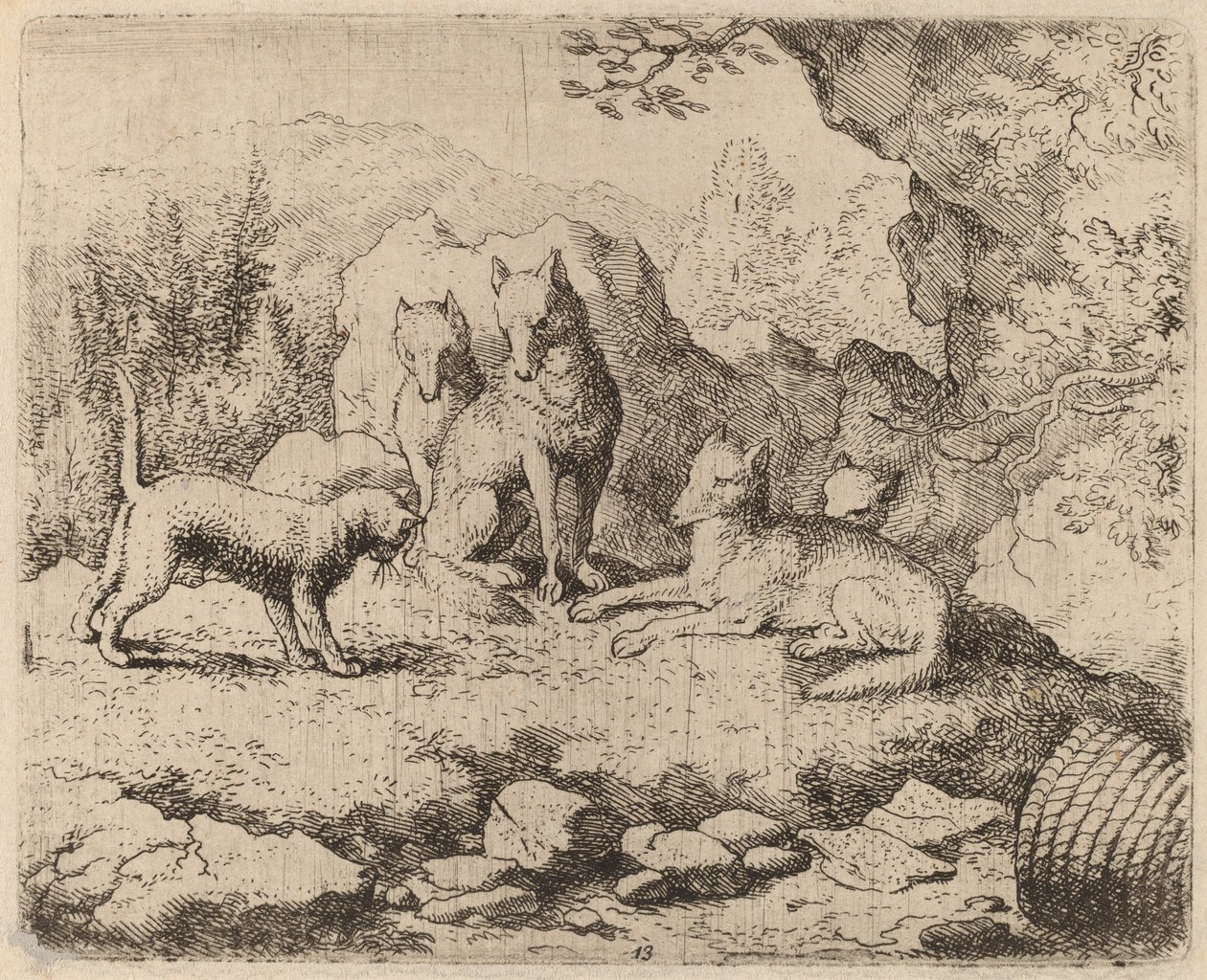 メッセンジャーとして送られた猫、おそらくc。 16451656。 作： Allart van Everdingen
