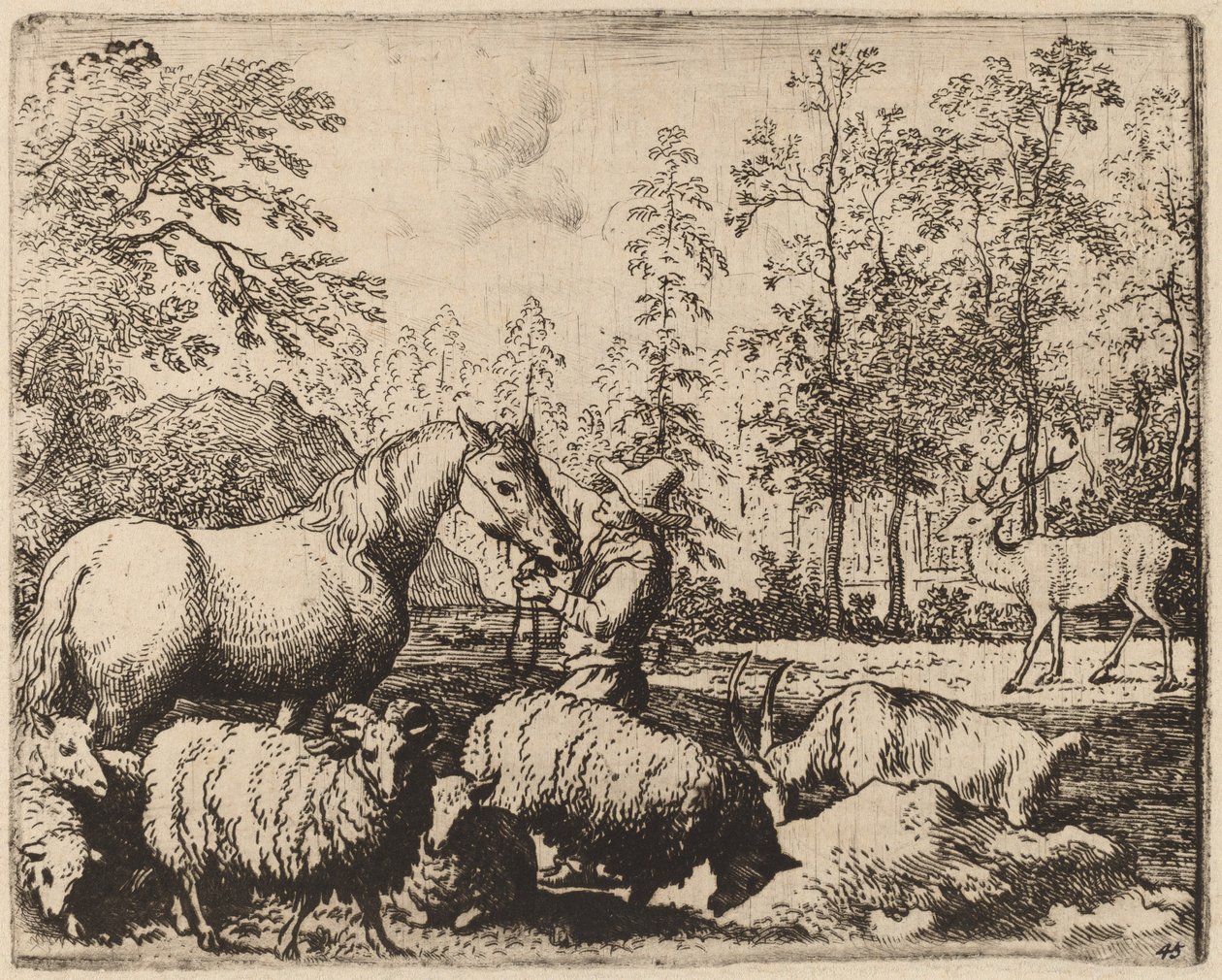 馬と鹿、おそらくc。 16451656。 作： Allart van Everdingen