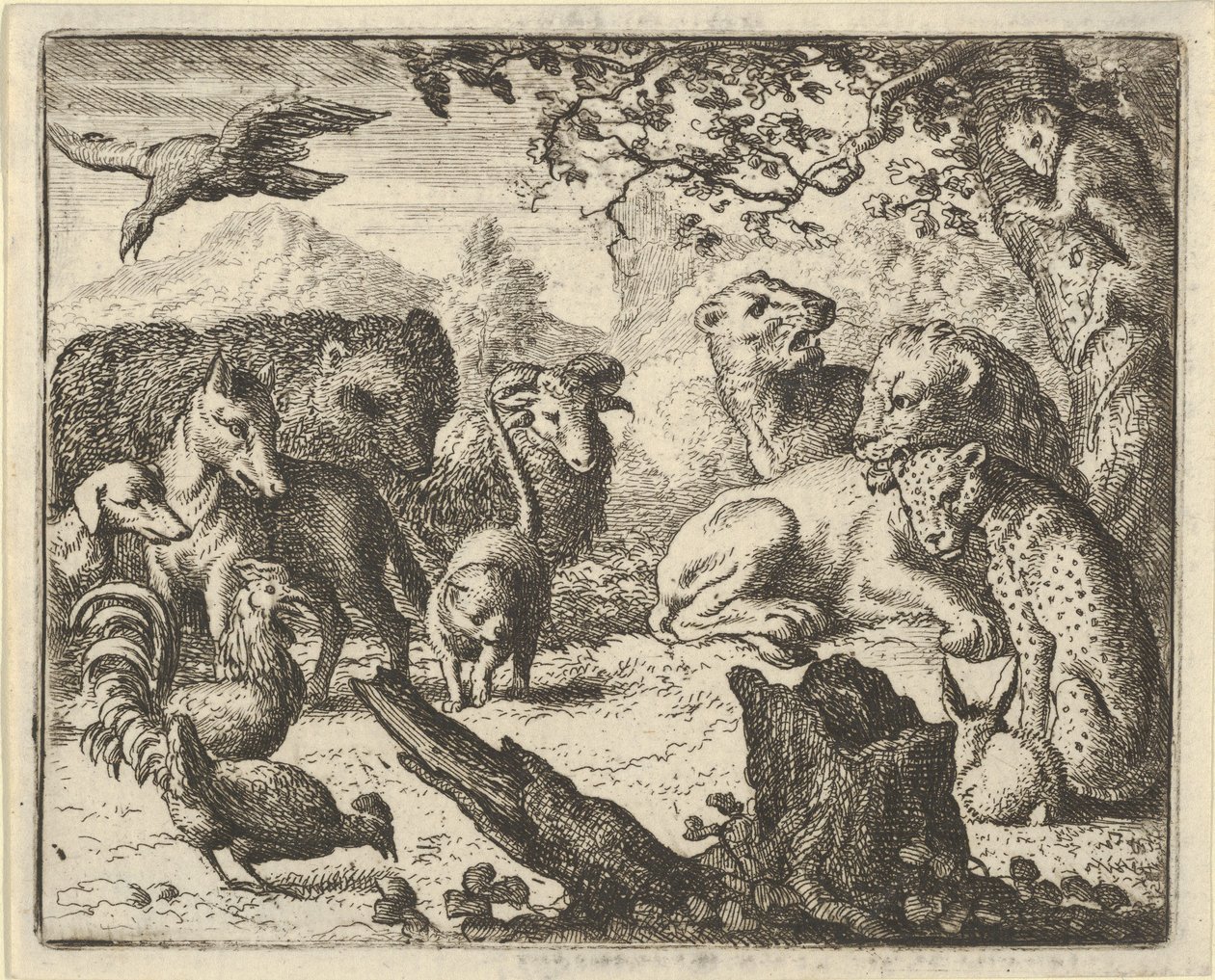 ライオンは、彼を取り巻く動物に永続的な平和を発表します, 1650-75. 作： Allart van Everdingen