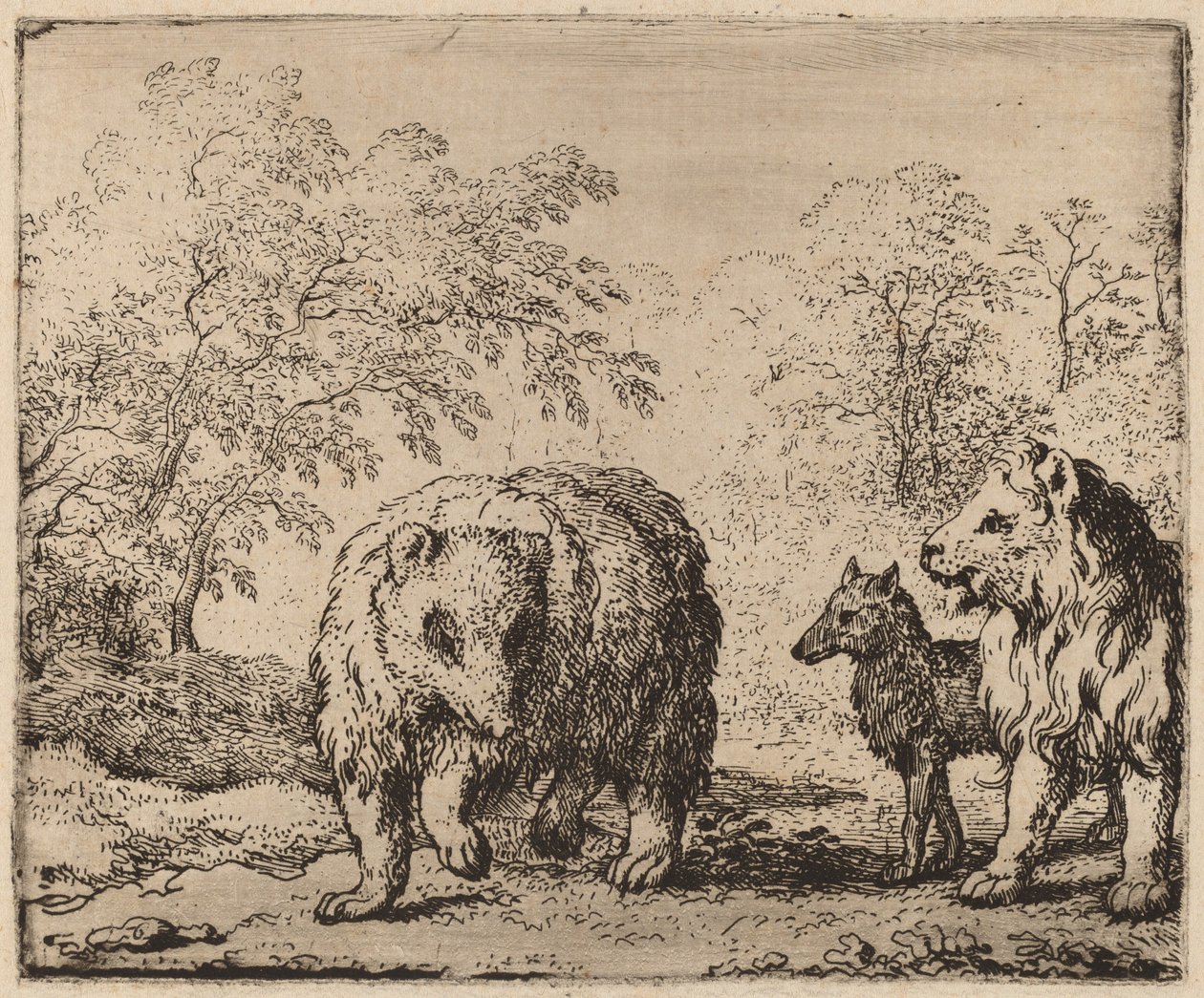 ライオンはクマとオオカミを解放します 作： Allart van Everdingen