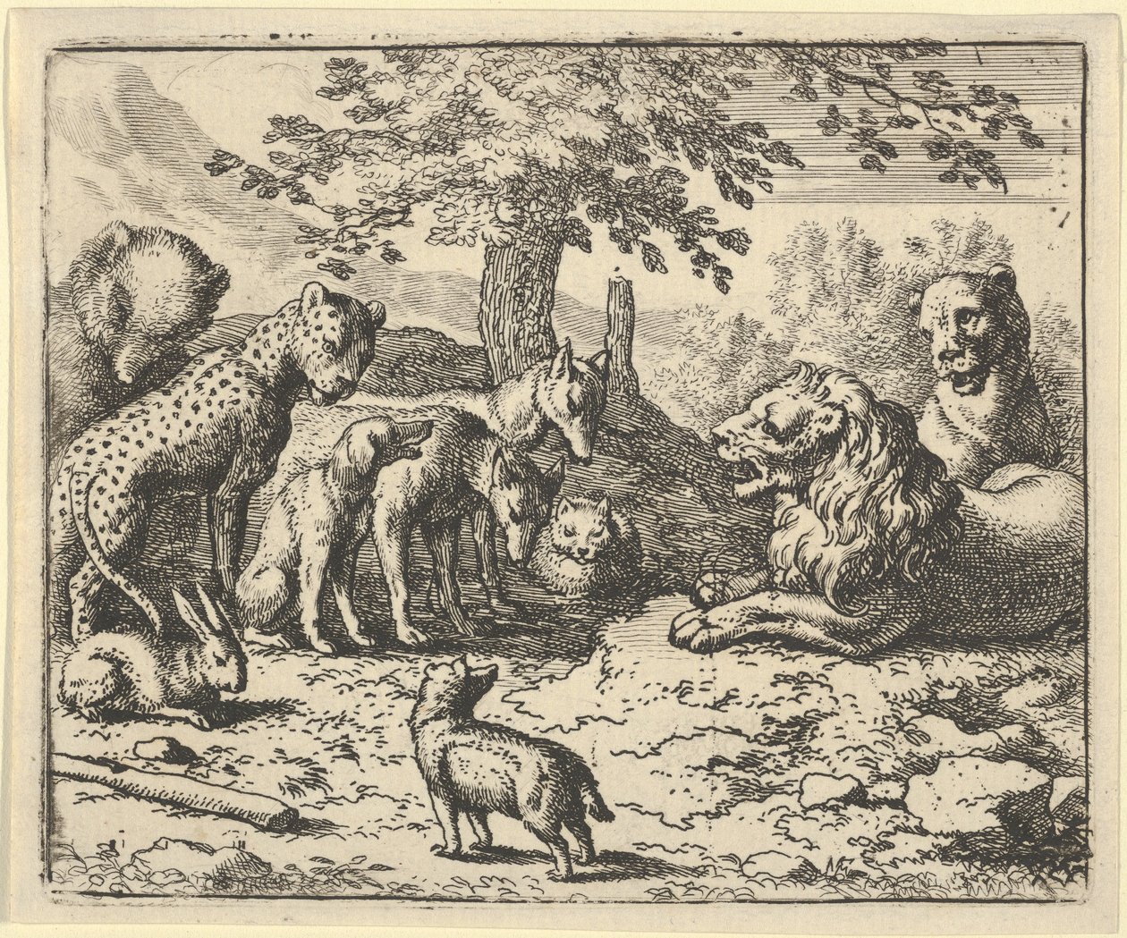 ライオンは、レナードの罰のために他の動物のアドバイスを受けます, 1650-75. 作： Allart van Everdingen