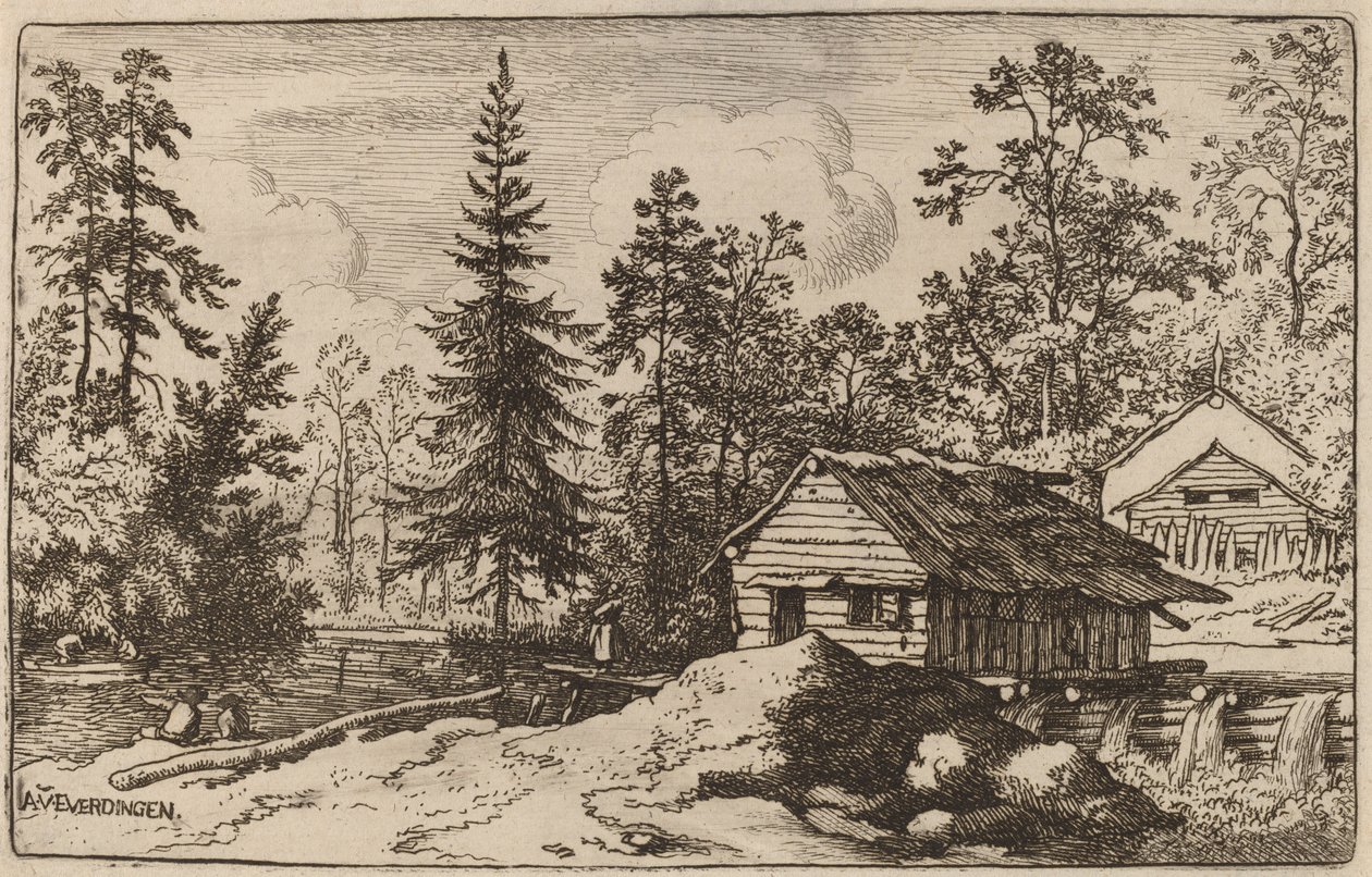 ボートの方を向く川景の女性、おそらく c. 16451656。 作： Allart van Everdingen