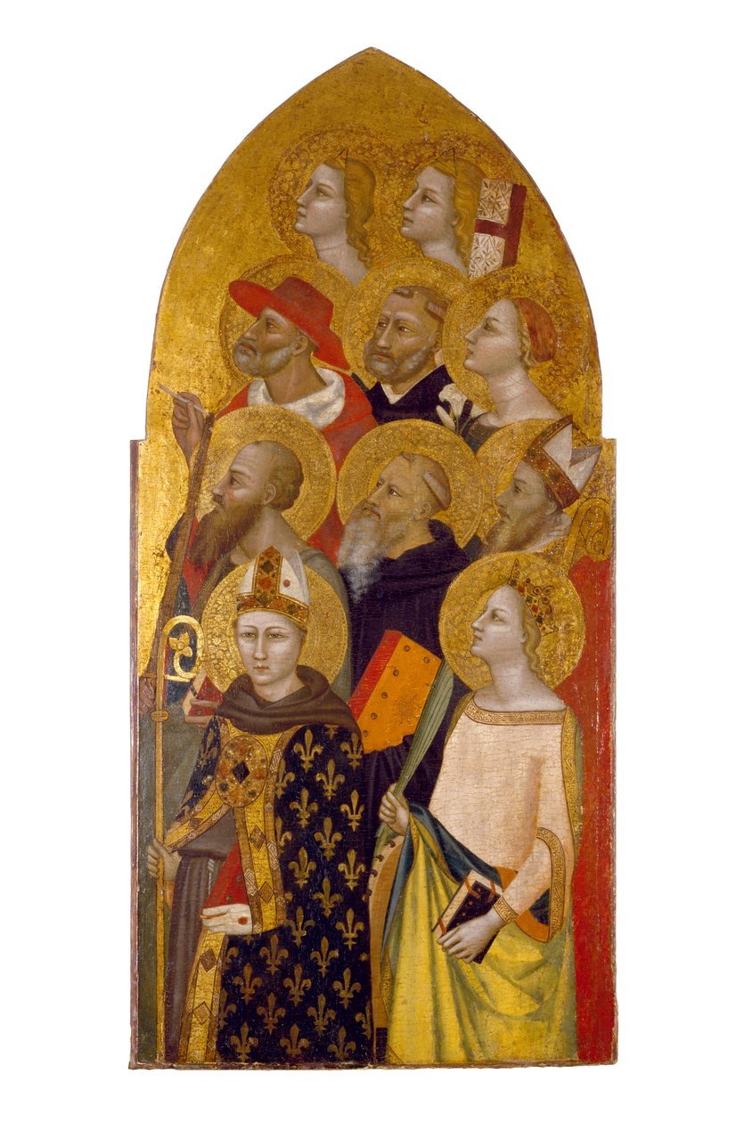 聖人と天使、c.1360-70（パネル上のテンペラと金箔） 作： アレグレット・ヌジ