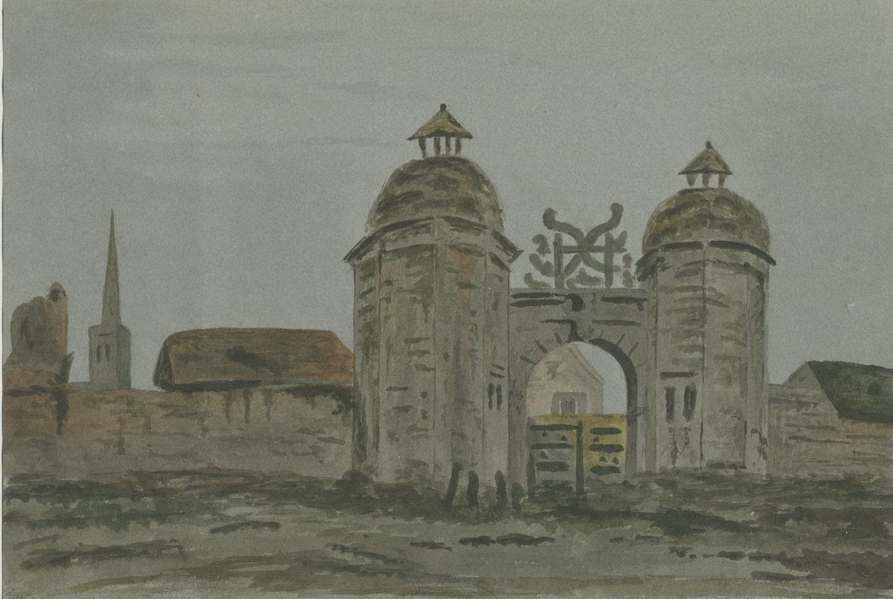 Hamstall Ridware Hall-Porters "Lodges：水彩画、nd [1824-1882] 作： アレン・エドワード・エヴァレット