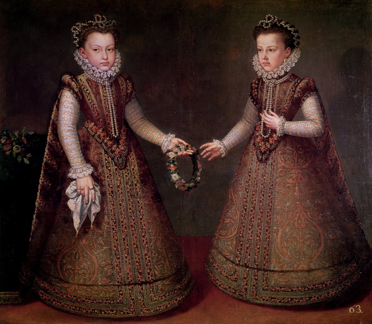 インファンタスイザベラクララユージニア（1566-1633）、オランダ総督、カタリーナミカエラ（1567-97）、サヴォイ公爵、1575年 作： アロンソ・サンチェス・コエロ
