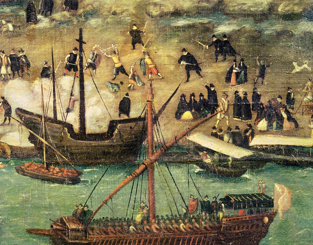 セビリアの港、1590年頃（詳細） 作： アロンソ・サンチェス・コエロ
