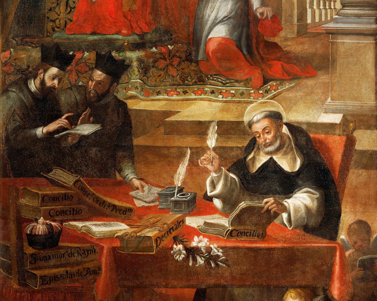 アロンソ アントニオ ヴィラモール (1661-1729) による、教皇グレゴリウス 9 世の顧問であるペナフォートの聖レイモンドからの詳細。 スペイン、サラマンカの聖エステバン修道院出身。 作： アロンソアントニオビジャモール