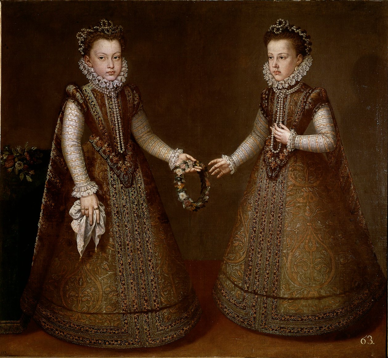 スペイン王フィリップ2世（1527-1598）の娘、イザベラとカトリーヌの肖像 アロンソ・サンチェス・コエロ（サンチェス・コエロ）（1531年頃～1588年）の絵画 1570年頃 マドリッド、プラド美術館 作： アロンソ・サンチェス・コエロ
