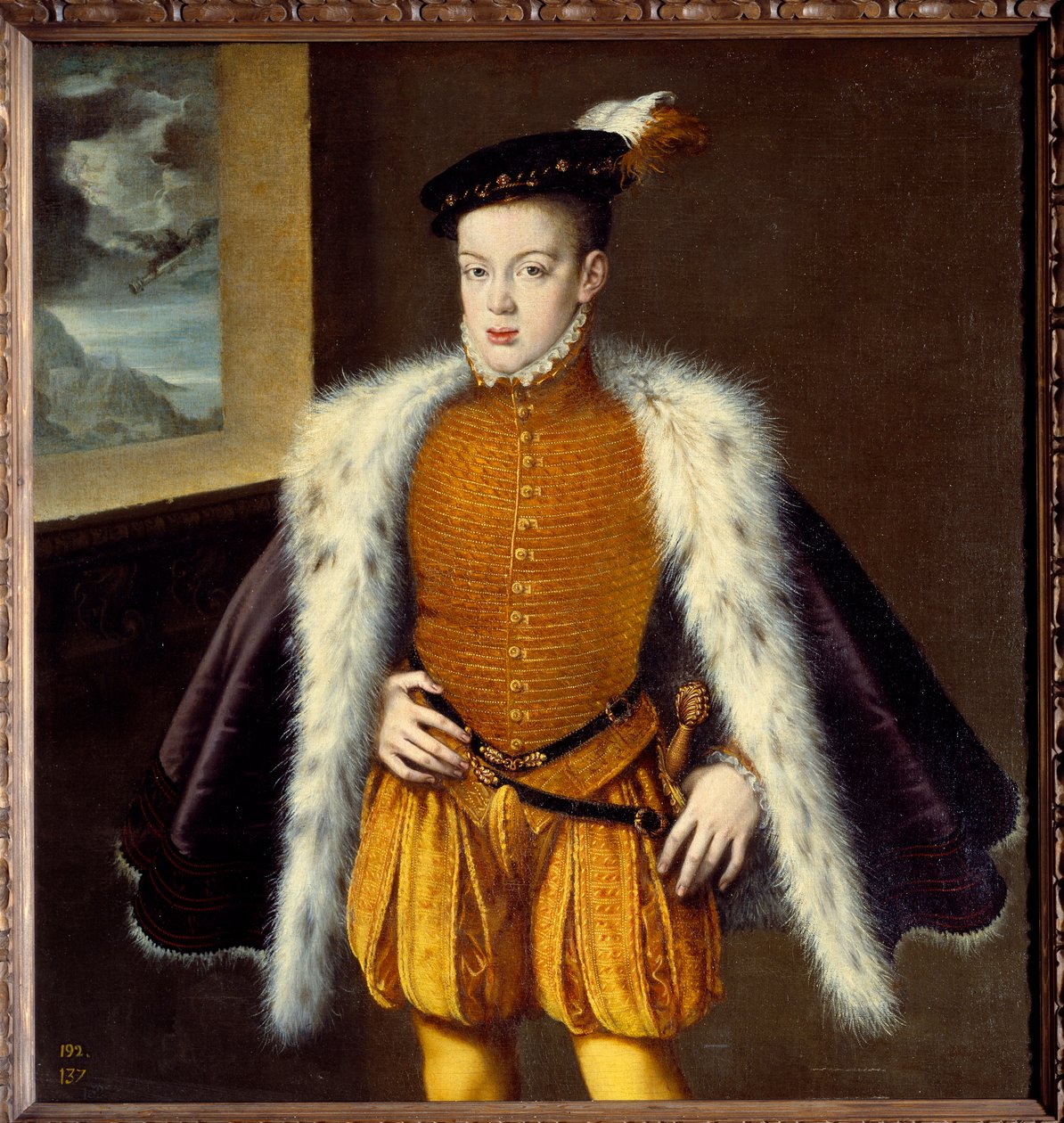 フィリップ2世の息子、ドン・カルロス王子（1545-1568）の肖像。アロンソ・サンチェス・コエロ（1531-1588）の絵 Ec.Esp. 作： アロンソ・サンチェス・コエロ