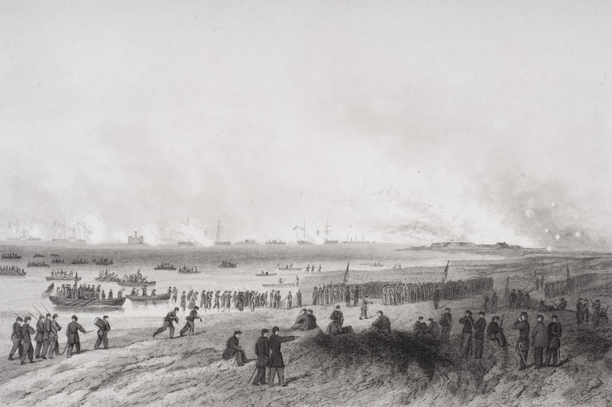1864年ノースキャロライナ州フォートフィッシャーの砲撃中に軍を上陸させた 作： アロンゾチャペル