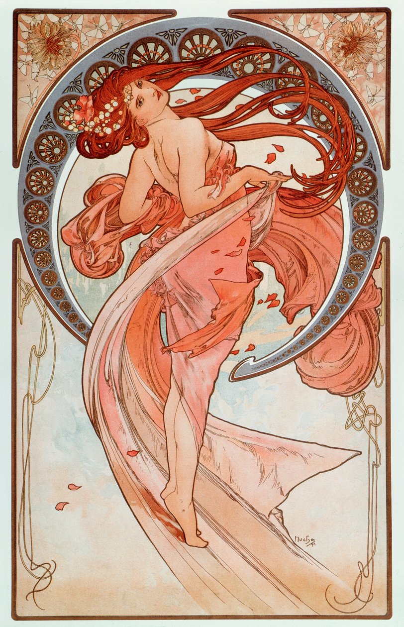 La danse Lithographs series by Alphonse Mucha（1860-1939）、1898-「” The Dance”」Alphonse Muchaによる一連のリトグラフから1898 Dim 38x60 cmプライベートコレクション 作： アルフォンス・ミュシャ