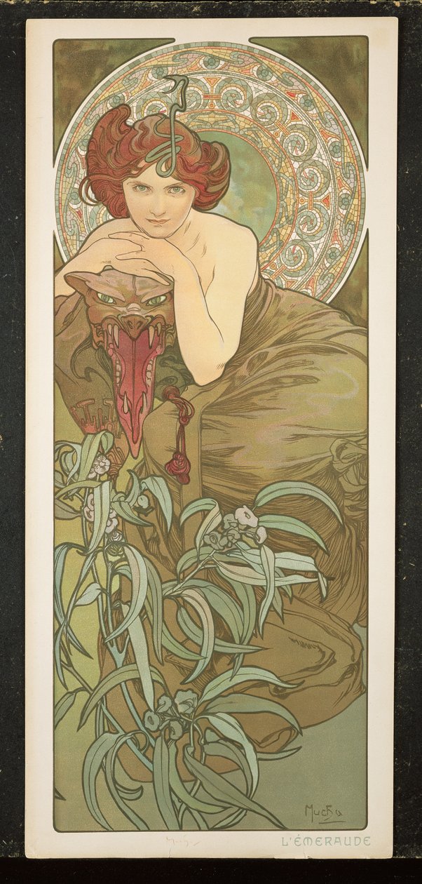 貴石：エメラルド、1900 作： アルフォンス・ミュシャ