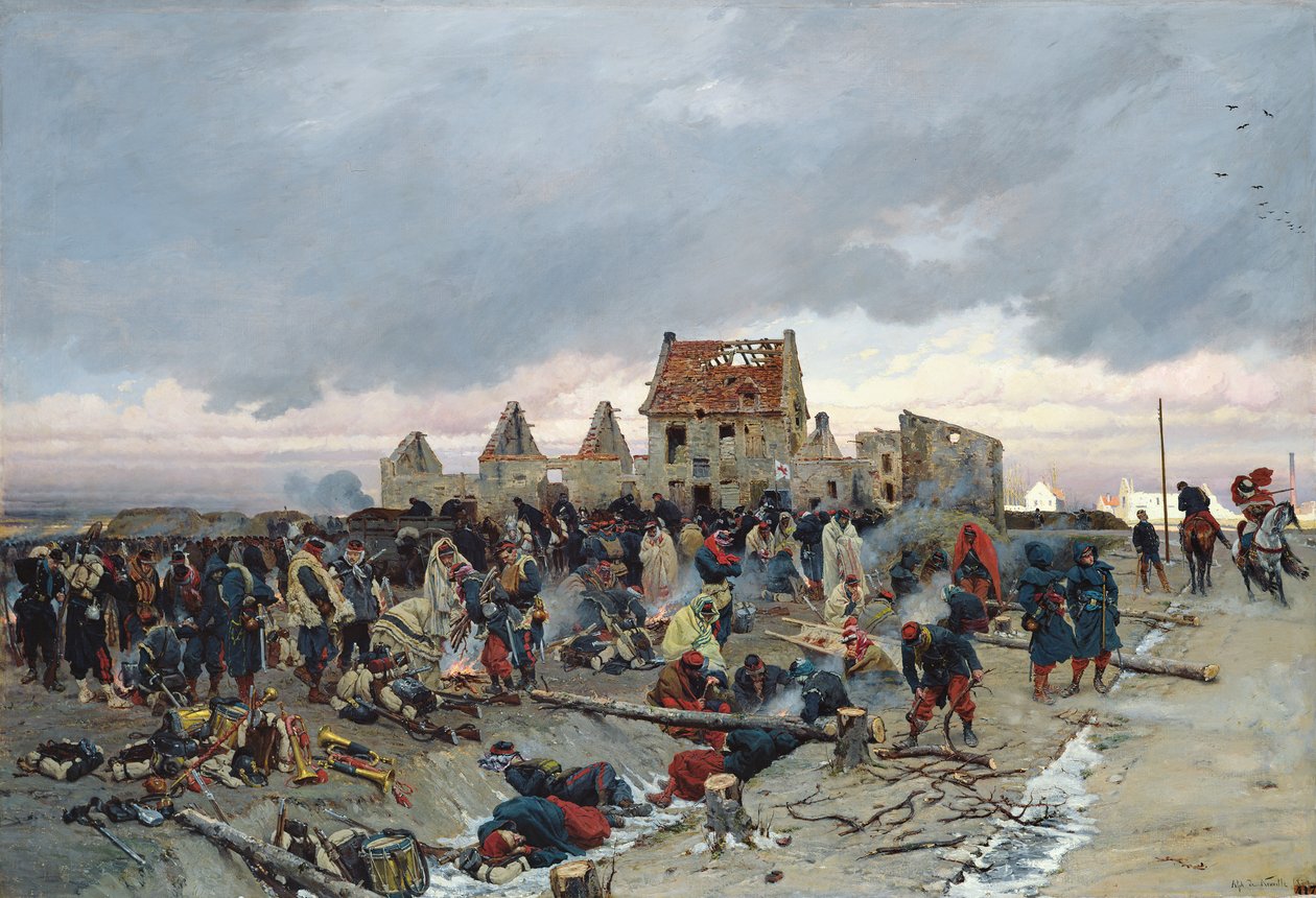 1872年1870年12月21日の戦いの後のルブルジェでのビバーク 作： アルフォンス・マリー・ド・ヌーヴィル