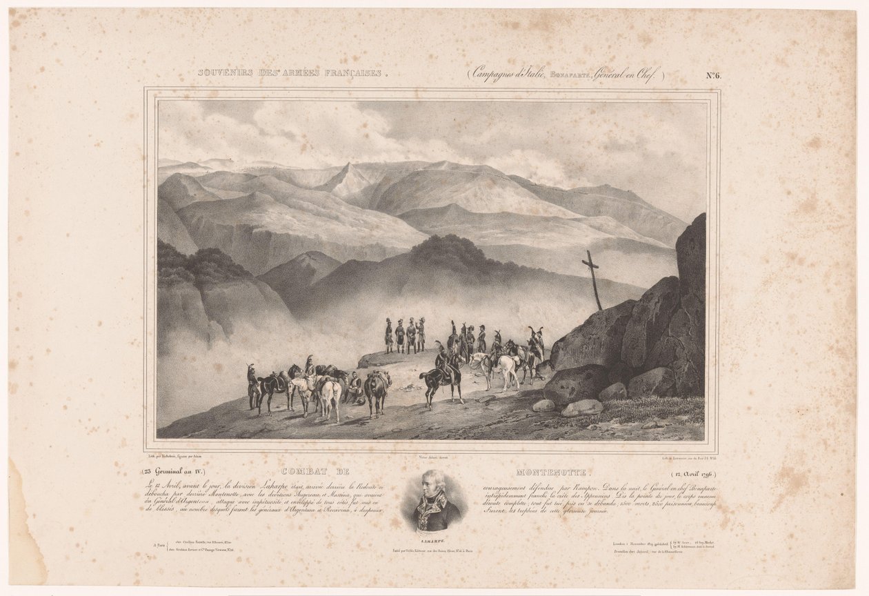 モンテノットの戦いの前夜の兵士とアメデ・エマニュエル・フランソワ・ラハルプの肖像 Combat de Montenotte (1796 年 4 月 12 日) (オブジェクトのタイトル) フランス軍の思い出（シリーズタイトル） お土産フランス軍 (Campaigns d
