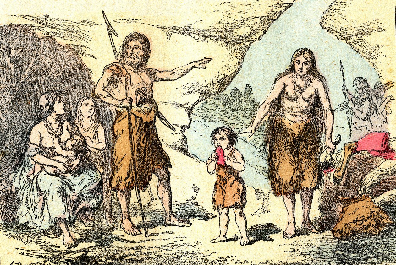 トナカイ（先史時代）の家族：自然創造と生物。A.デマールを描く。1885 作： アルフォンス・デマール