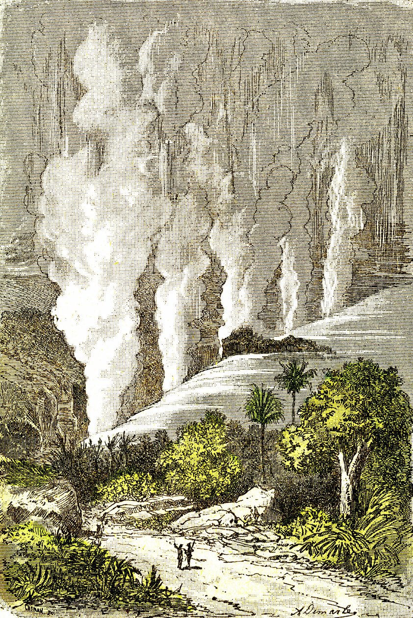 先史時代-ザンベゼのカタラクト：自然の創造と生物。A.デマール作画。1885 作： アルフォンス・デマール
