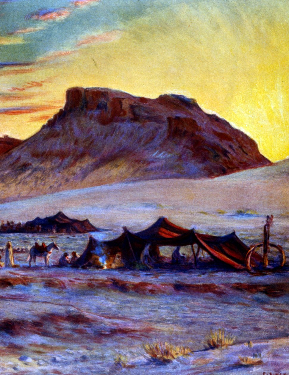 砂漠のアラブ遊牧民のグループ。 Nasreddine Dinet (Alphonse-Étienne Dinet) 著。 1861 1929. フランスのオリエンタリストの画家 1918 作： アルフォンス・エティエンヌ・ディネ