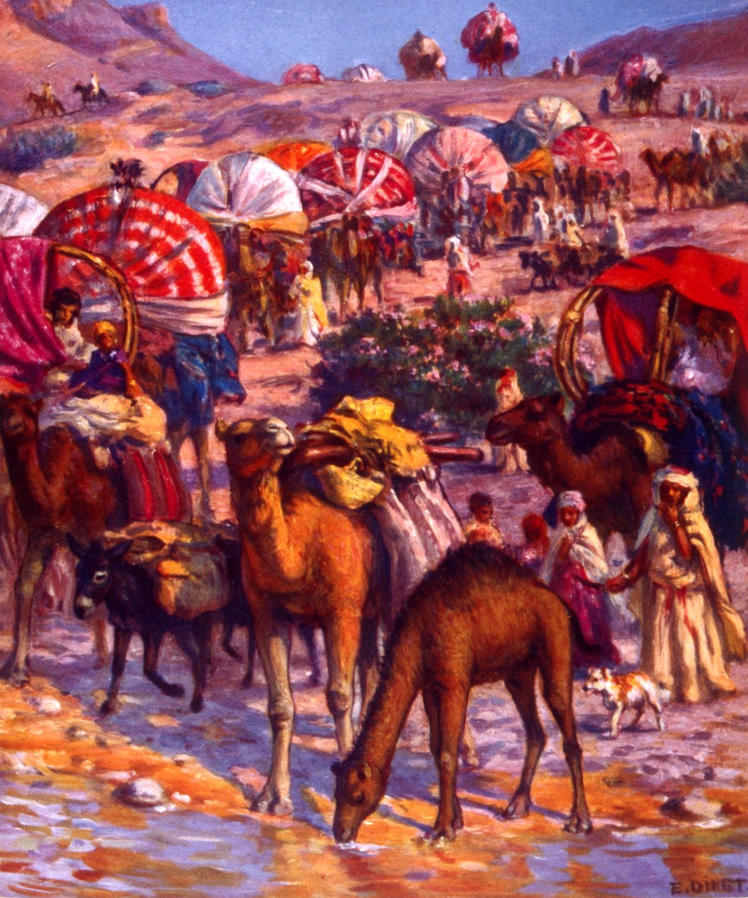 砂漠のアラブ遊牧民のグループ。 Nasreddine Dinet (Alphonse-Étienne Dinet) 著。 1861 1929. フランスのオリエンタリストの画家 1918 作： アルフォンス・エティエンヌ・ディネ