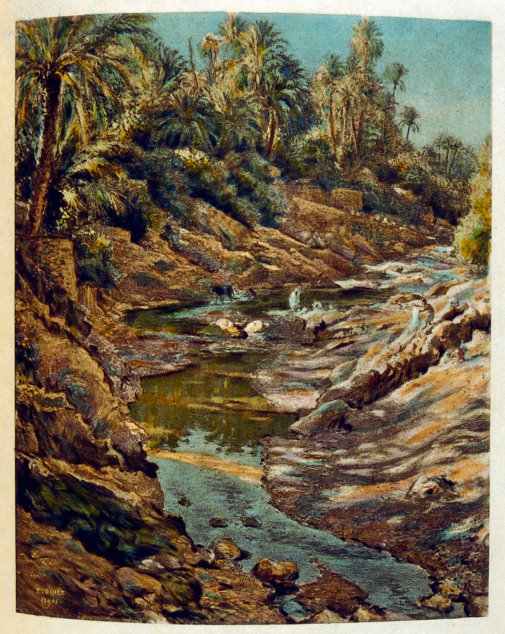 アラブの生活風景「蜃気楼」よりディネによるイラスト。1906.Mirages, Scenes De La Vie Arab』はエティエンヌ・ディネの挿絵、シルマン・ベン・イブラヒム・バマーの解説。ナスレディーヌ・ディネはアルフォンス＝エティエンヌ・ディネ（1861-1929）として生まれた。 作： アルフォンス・エティエンヌ・ディネ