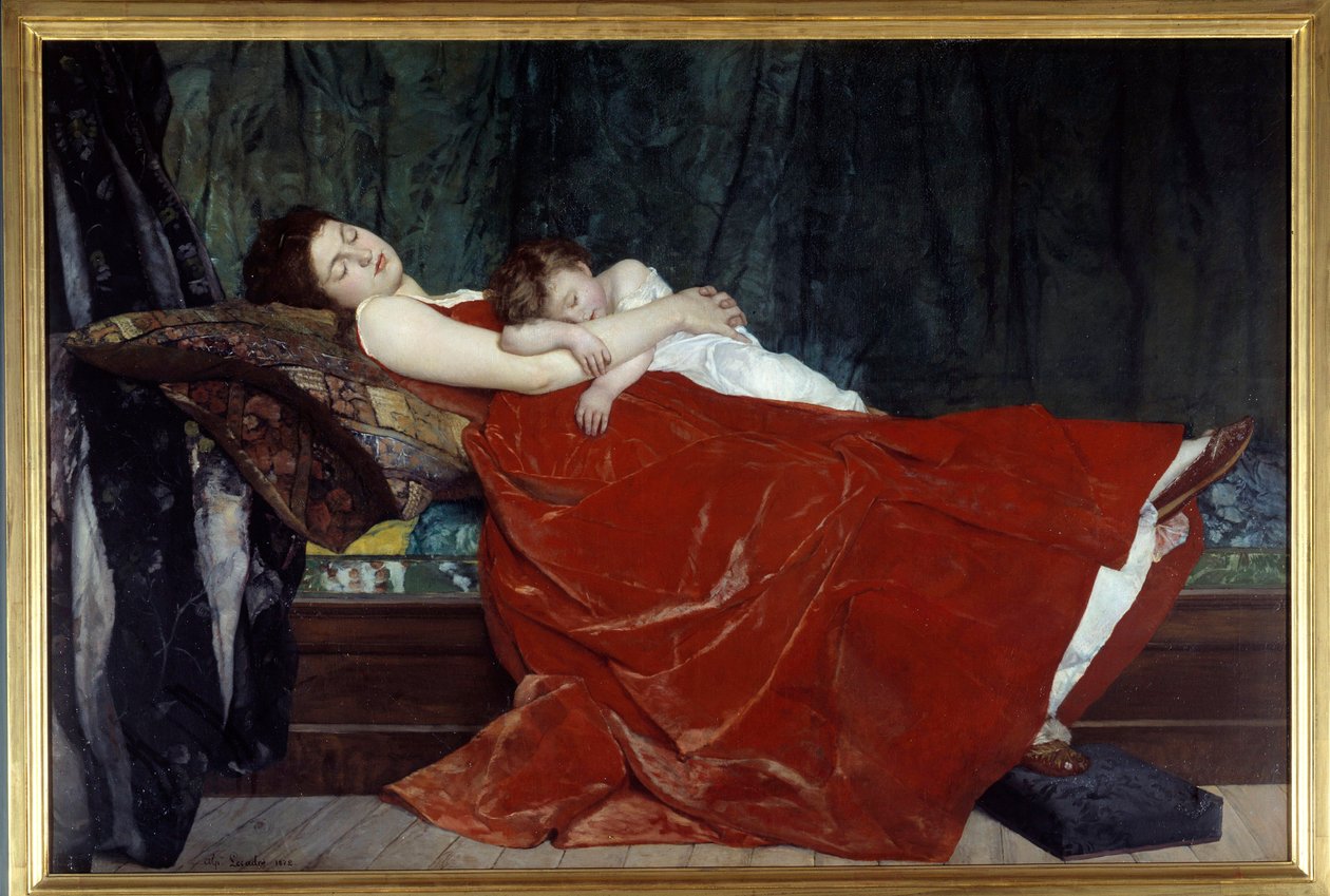 寝ている女性と子供の寝姿。アルフォンス・ルカドル（1842-1875