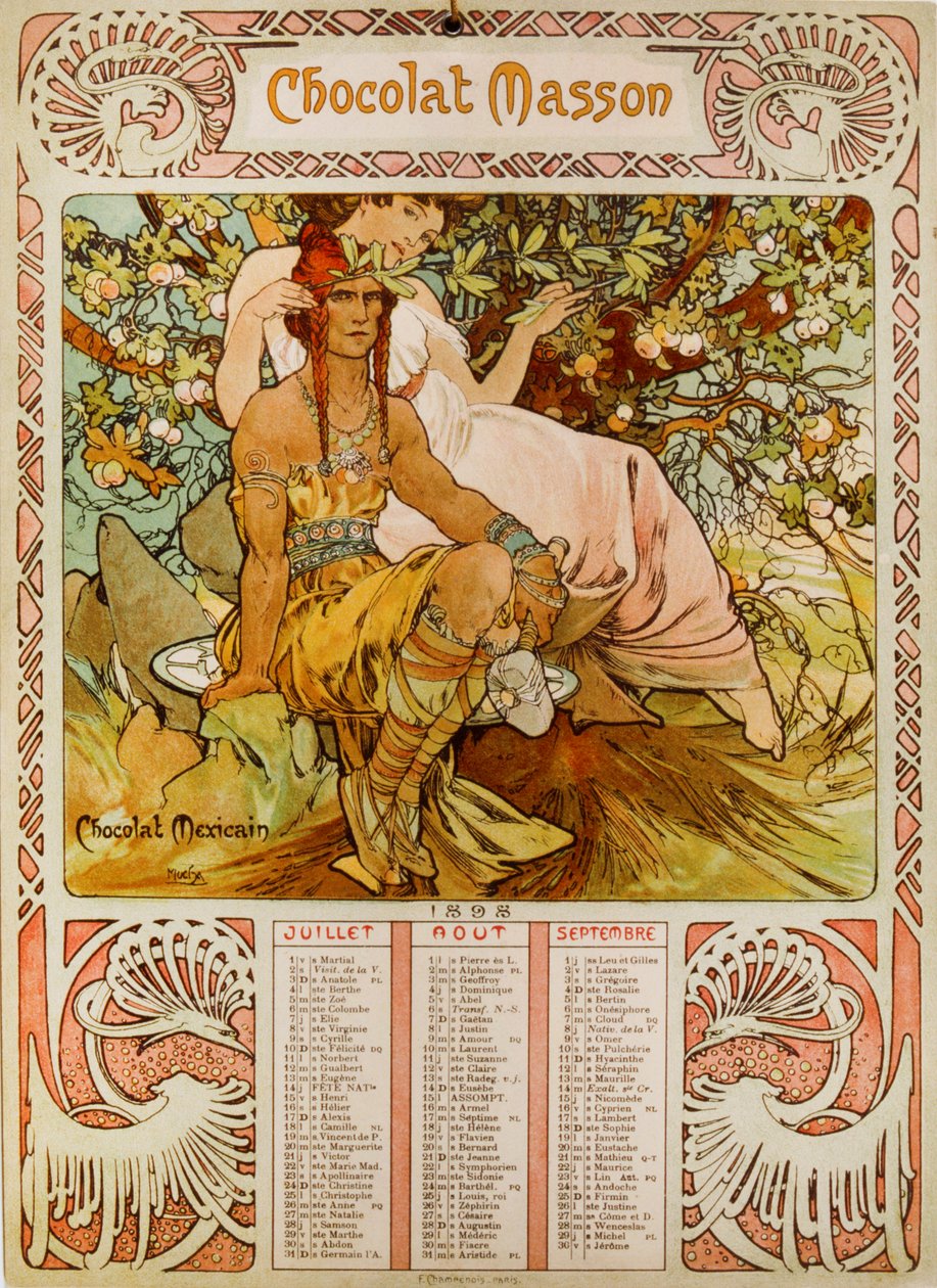 ミュシャ（1860-1939）が描いたチョコレート・マッソンのカレンダー。 作： アルフォンス・ミュシャ