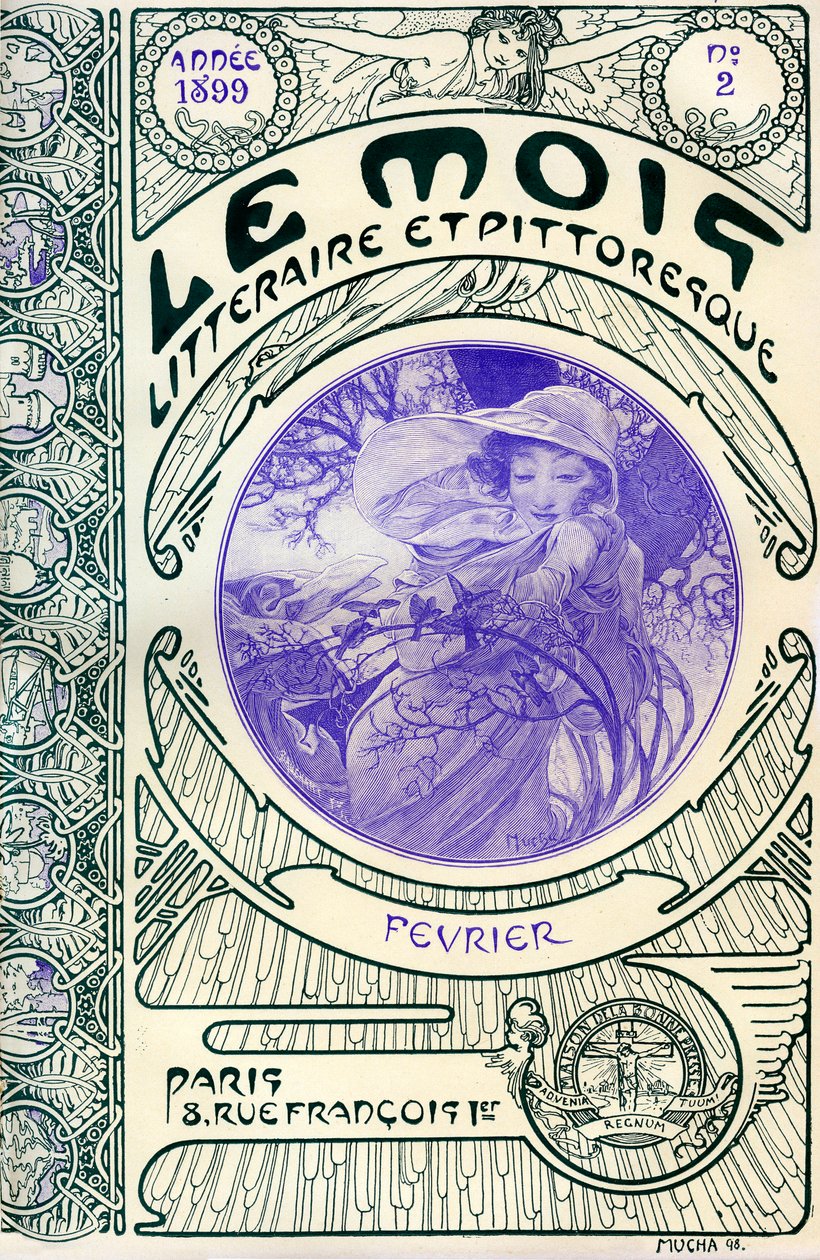 アルフォンス・ミュシャ（1860-1939）の雑誌（月刊誌）Le Month litteraire et picturesqueの表紙：1899年2月 - Maison de la Bonne Presse - 。 作： アルフォンス・ミュシャ