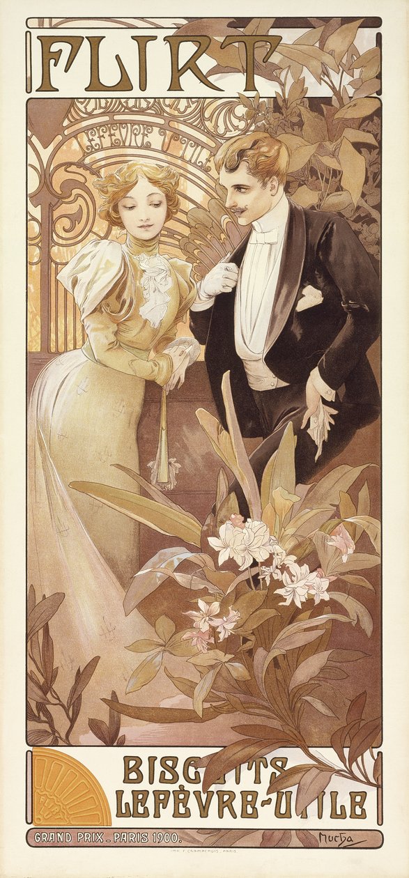 フラート」1895年～1900年頃（カラーリトグラフ 作： アルフォンス・ミュシャ